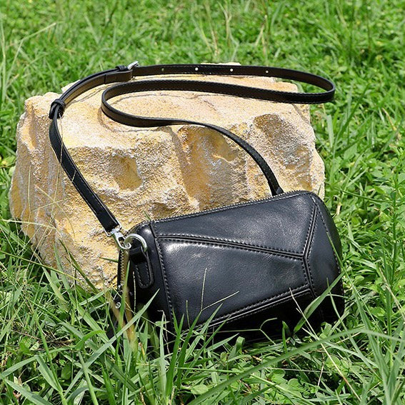 Women's Vintage Genuine Leather Geometric Patchwork Crossbody Bag