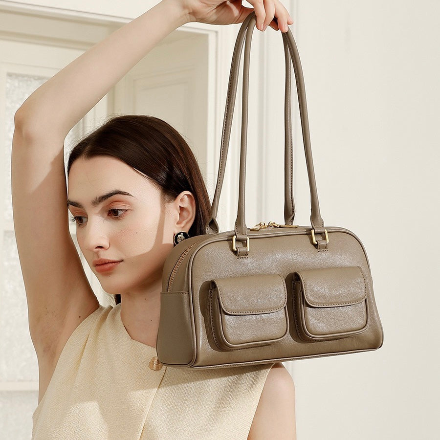 Vintage Women's Genuine Leather Bowling Bag Shoulder Bag