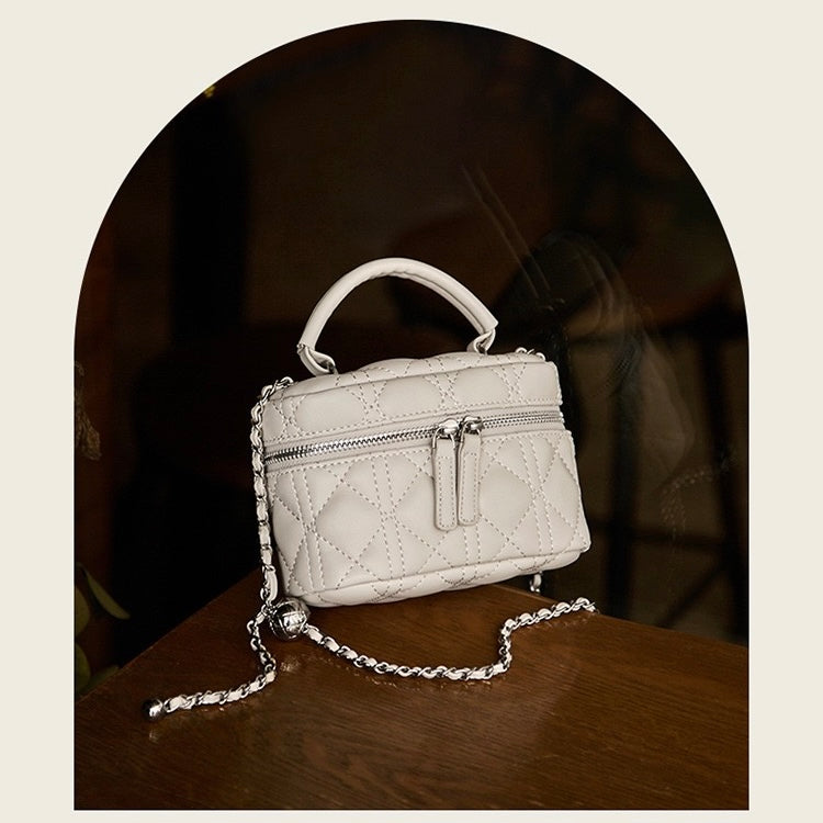 Exquisite Women's Genuine Leather Mini Bag with Gold Ball Chain