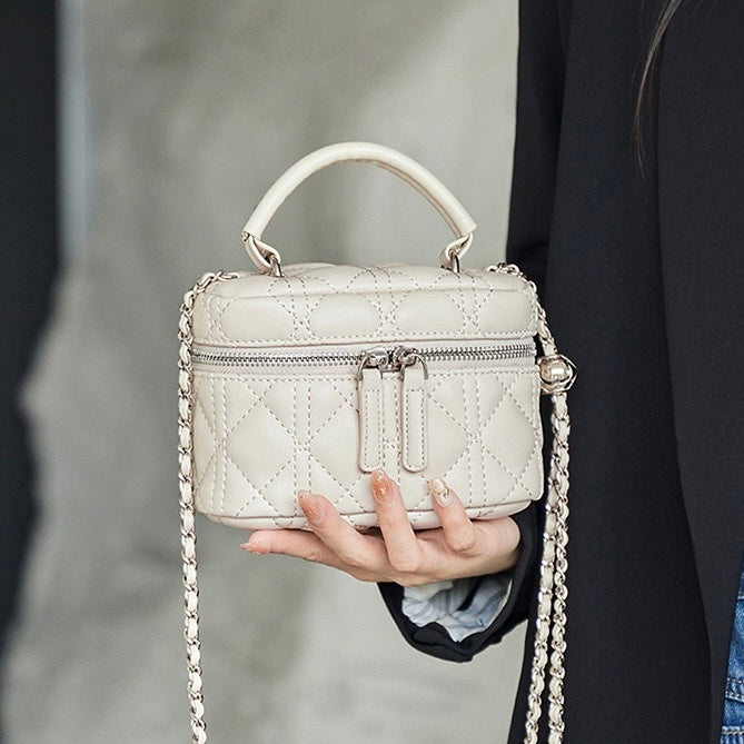 Exquisite Women's Genuine Leather Mini Bag with Gold Ball Chain