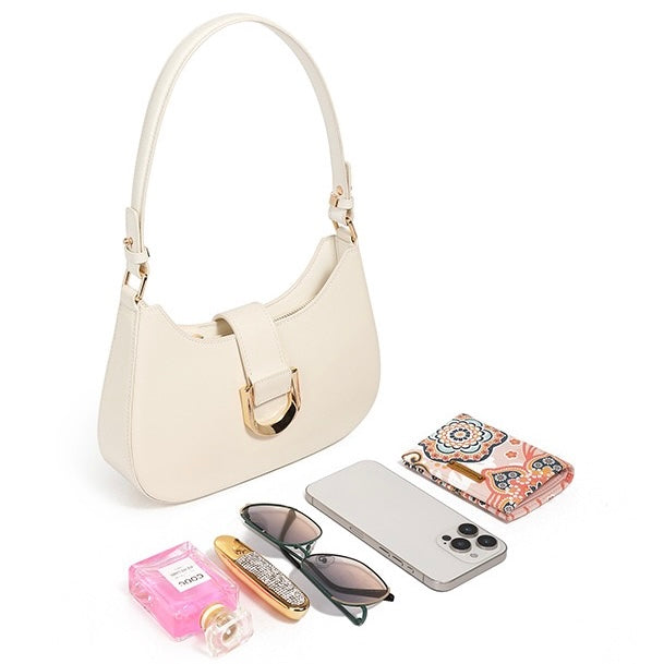 Women’s Soft Top-Grain Leather Baguette Shoulder Bag in Minimalist Commuter Style