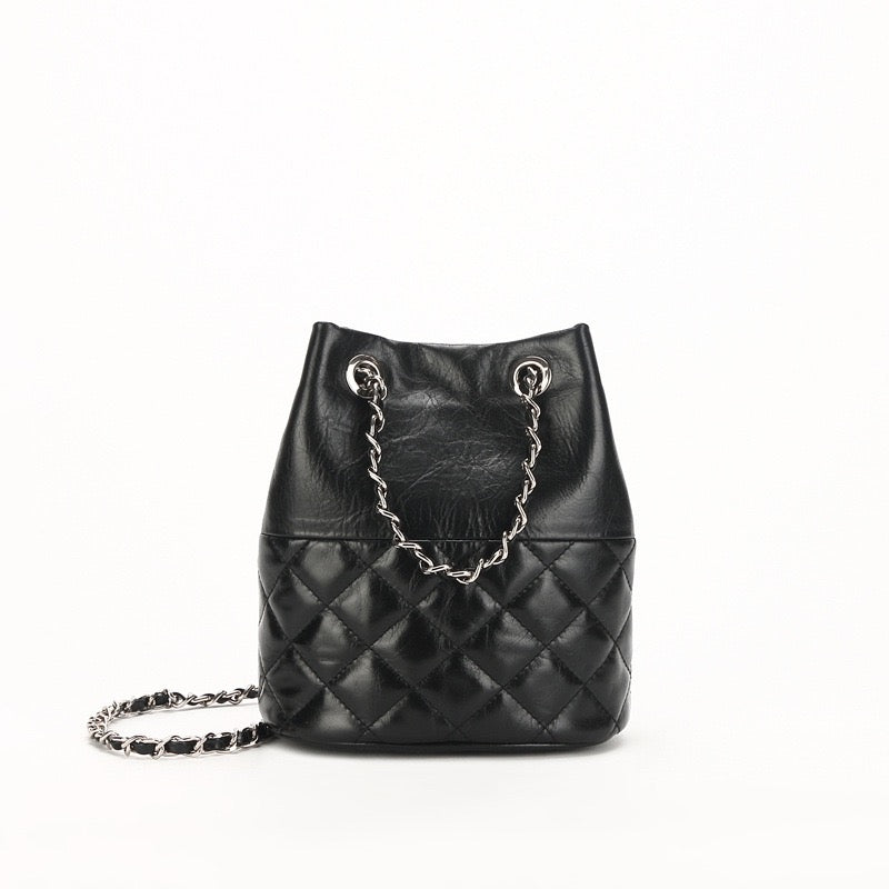 Women’s Genuine Leather Quilted Chain Bucket Bag