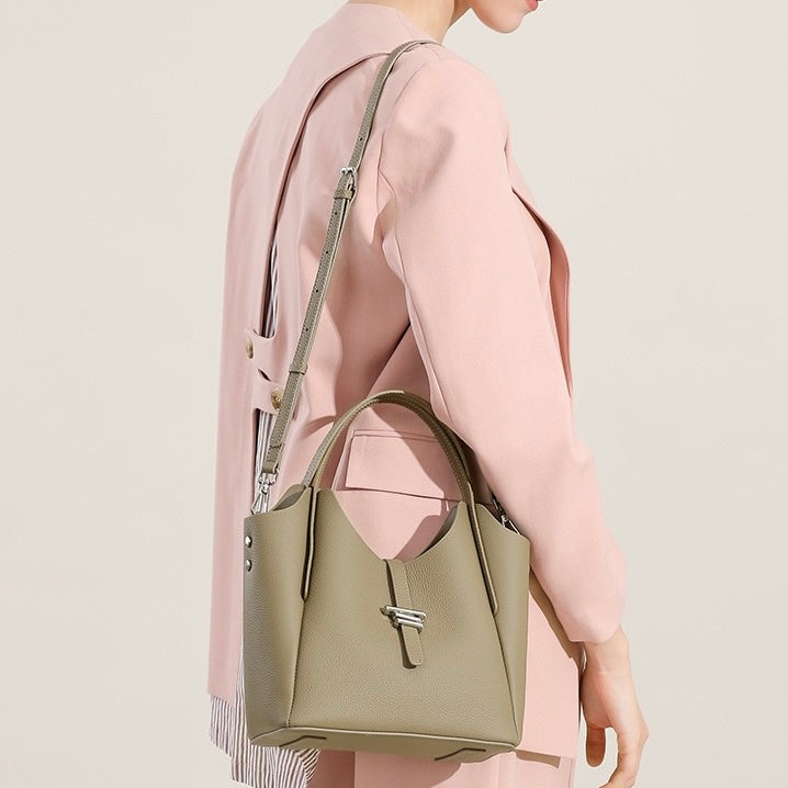 Women’s Genuine Leather Commuter Top Handle Crossbody Shoulder Bag In Minimalist Style