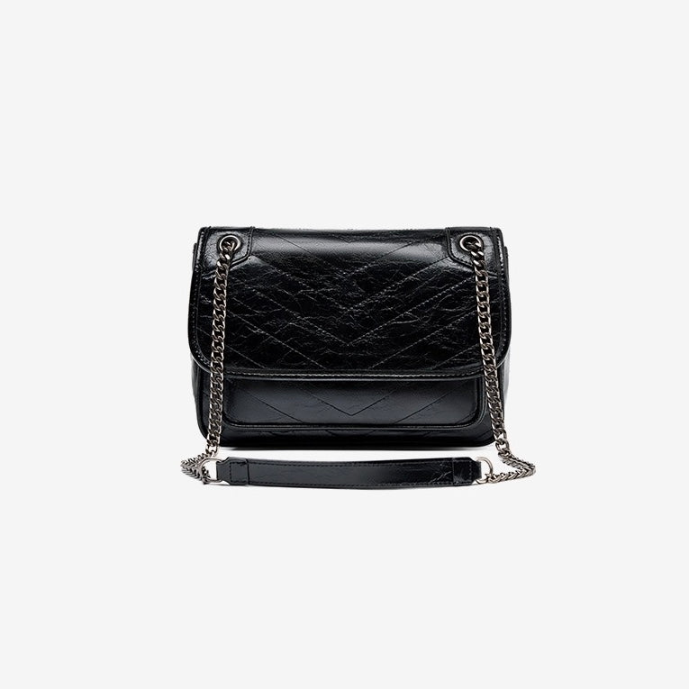 Women’s Genuine Leather Chain Detail Large Capacity Messenger Shoulder Bag