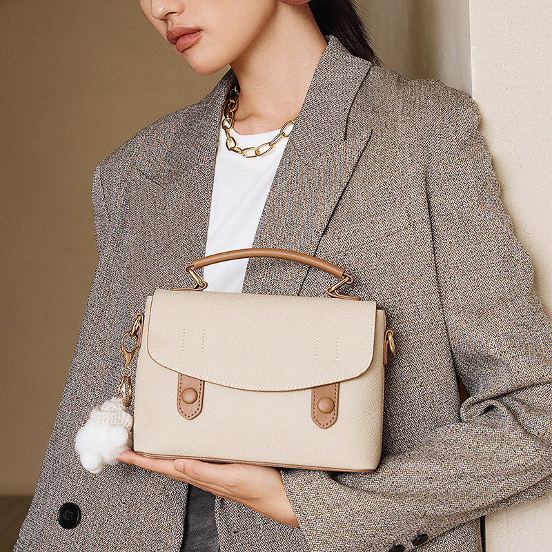 Women's Luxury Pebbled Leather Top-Handle Bag with Cloud Charm