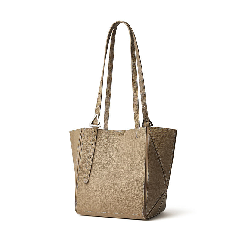 Women's Elegant Camel Textured Leather Shoulder Tote