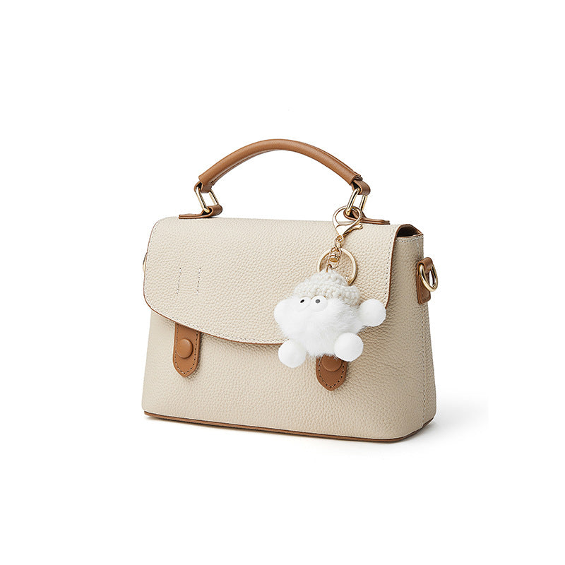Women's Luxury Pebbled Leather Top-Handle Bag with Cloud Charm