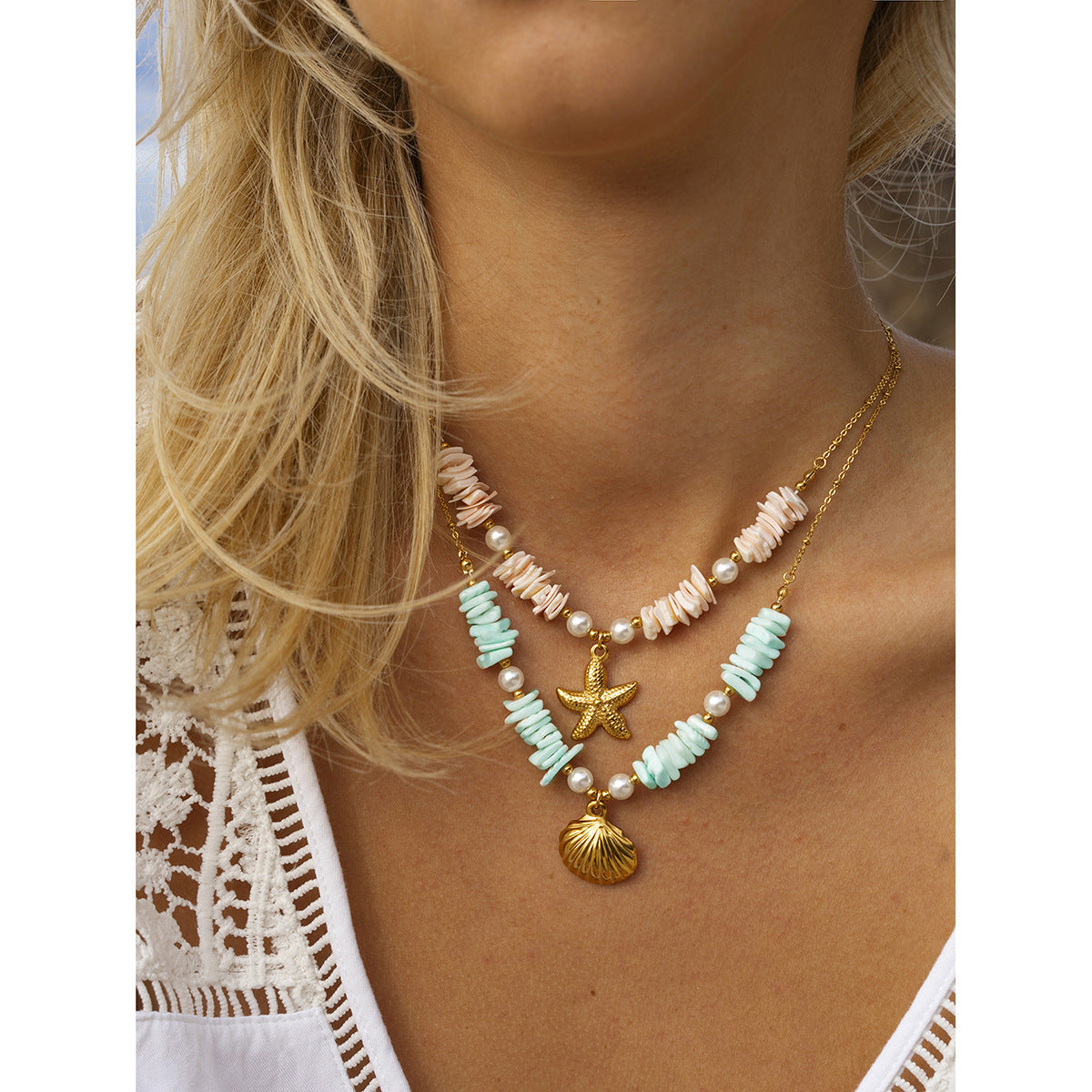 Mint Green Shell Pearl Pendant Necklace