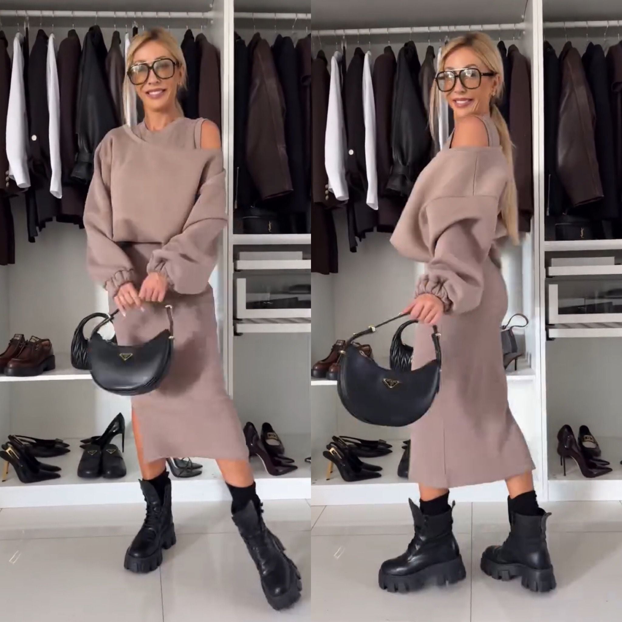 Leah Luxe | Cold-Shoulder Top and Midi Skirt Set