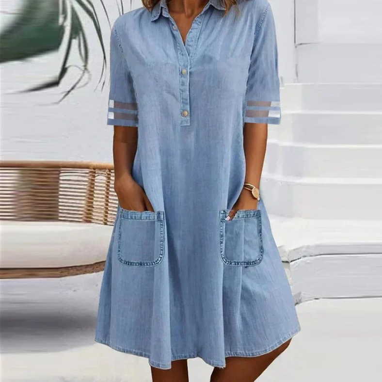 Jill - Denim Mini Dress with Side Pockets