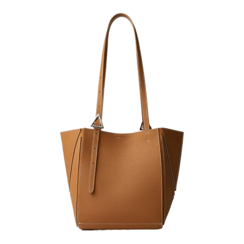 Women's Elegant Camel Textured Leather Shoulder Tote