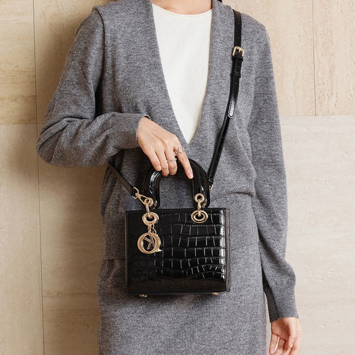 Women's Luxury Croc-Embossed Genuine Leather Top-Handle Bag
