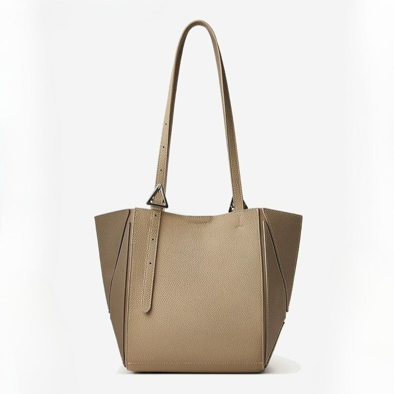 Women's Elegant Camel Textured Leather Shoulder Tote