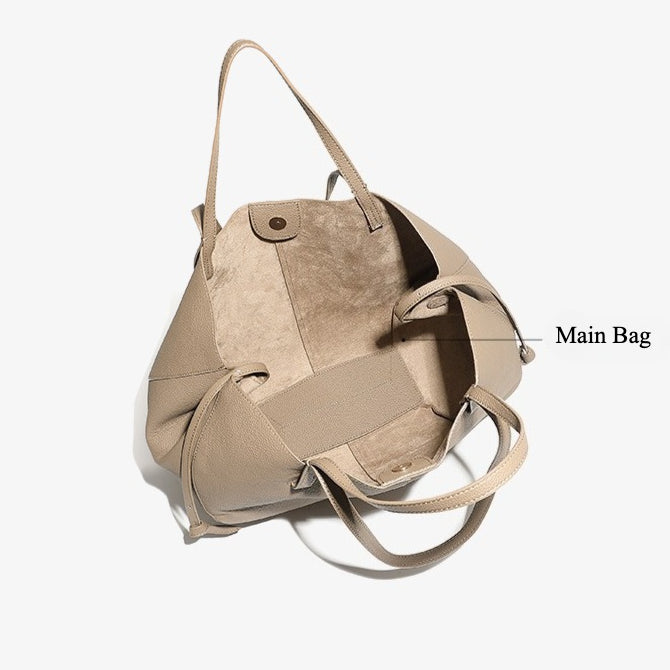 Elegant Genuine Pebbled Leather Tote Bag with Pouch