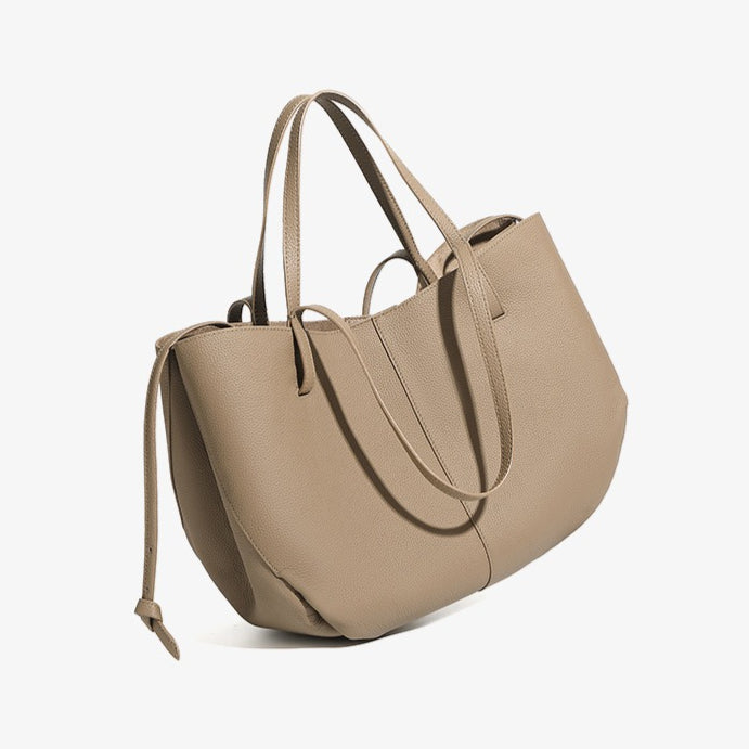 Elegant Genuine Pebbled Leather Tote Bag with Pouch