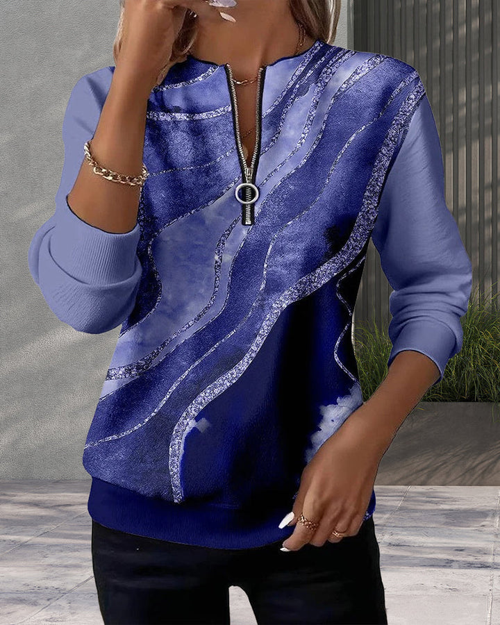 Mia - Half-Zip Sweatshirt with Vintage Print