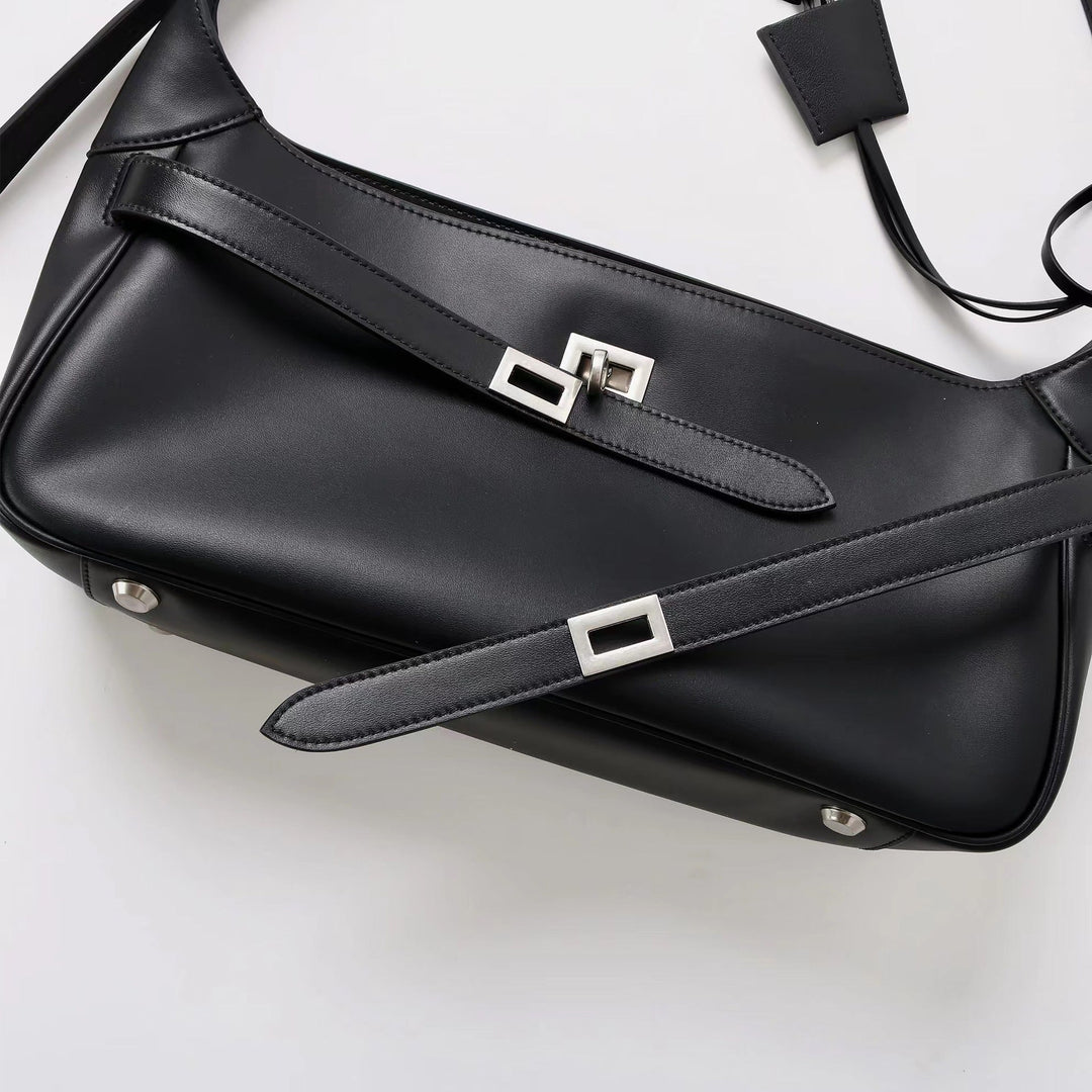 Women' Waxed Calfskin Vintage Crossbody Baguette Bag