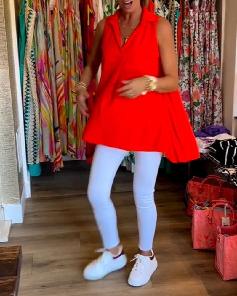 Jodie - Sleeveless Top with Ruffles and Lapels