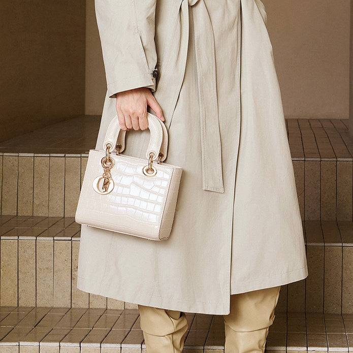 Women's Luxury Croc-Embossed Genuine Leather Top-Handle Bag