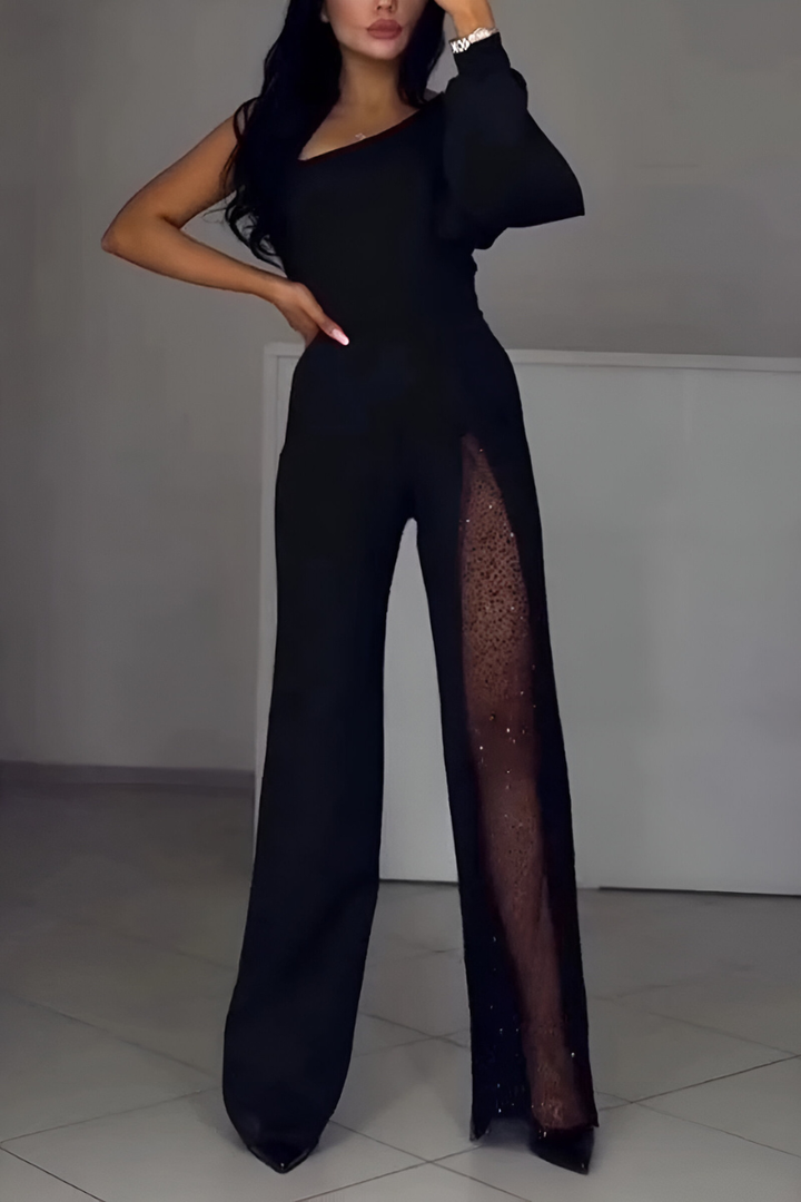 Artemis | Elegant One-Shoulder Jumpsuit with Glitter Detail