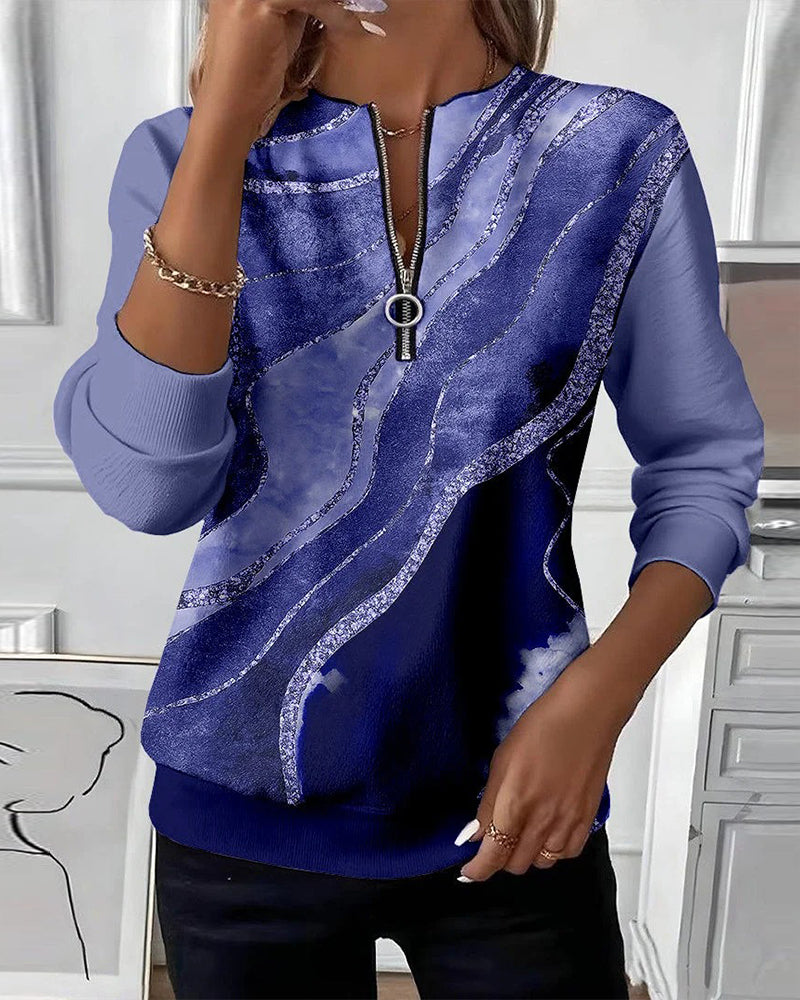 Mia - Half-Zip Sweatshirt with Vintage Print