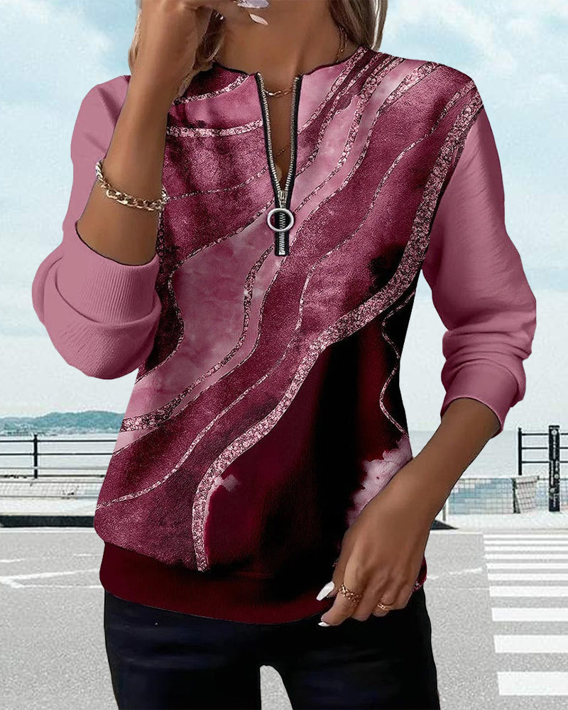 Mia - Half-Zip Sweatshirt with Vintage Print