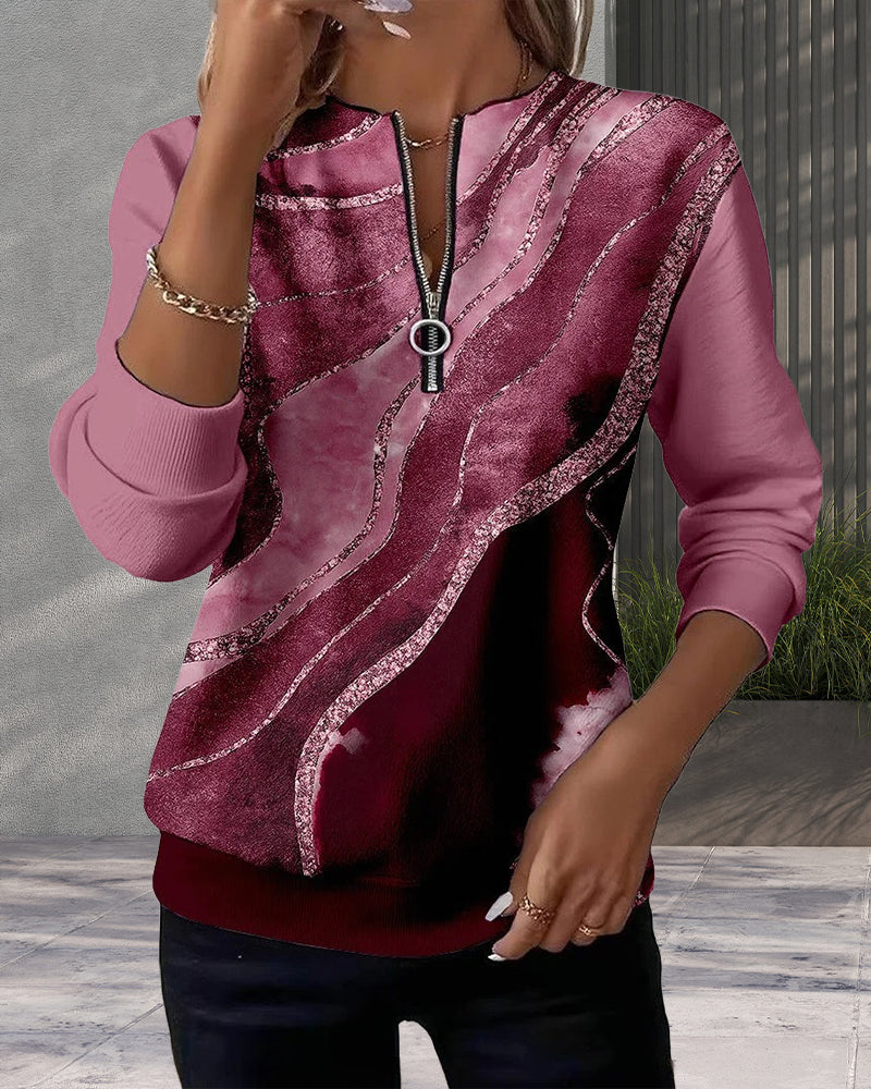 Mia - Half-Zip Sweatshirt with Vintage Print