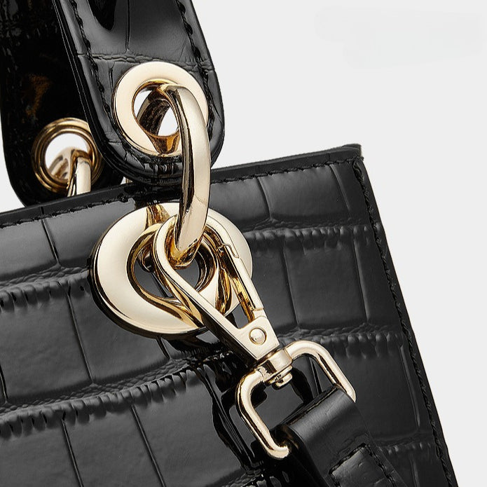Women's Luxury Croc-Embossed Genuine Leather Top-Handle Bag