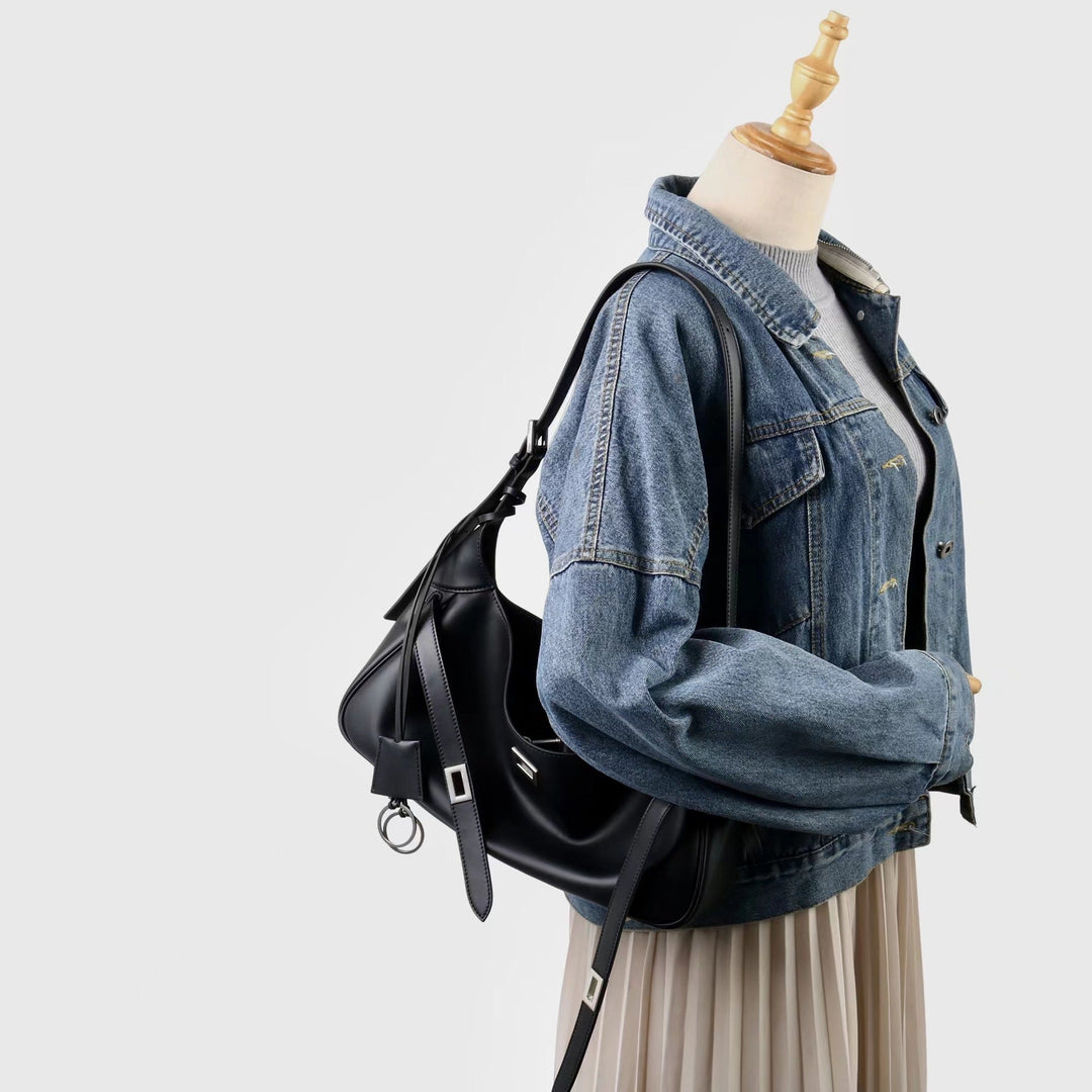 Women' Waxed Calfskin Vintage Crossbody Baguette Bag