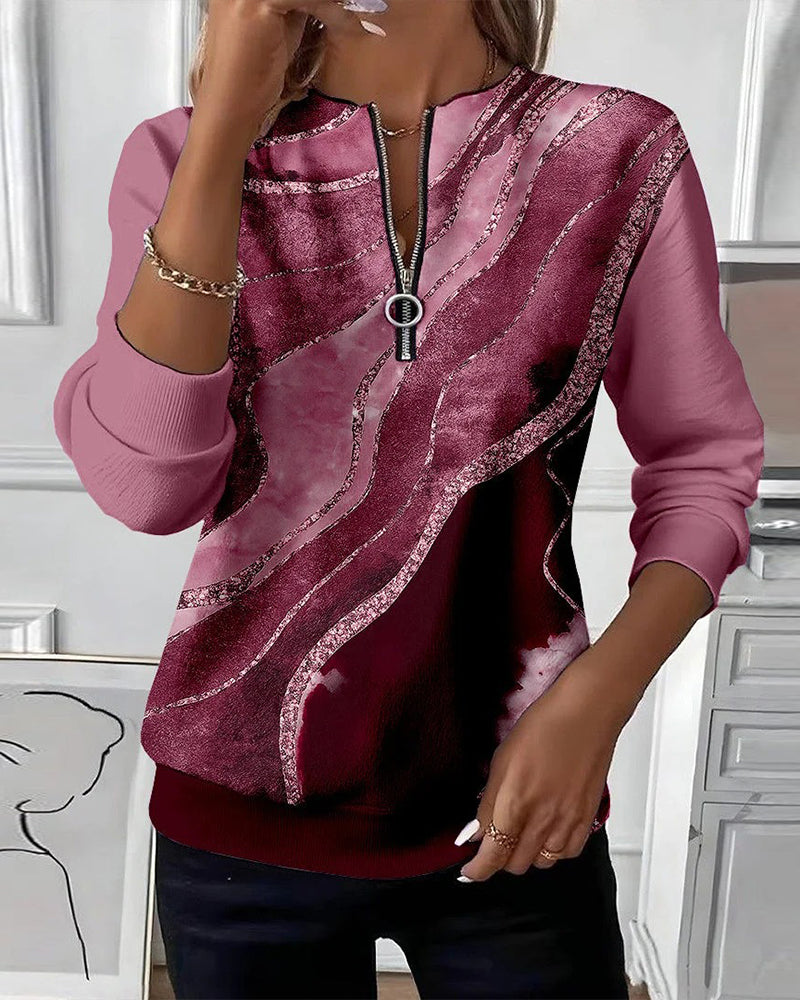 Mia - Half-Zip Sweatshirt with Vintage Print