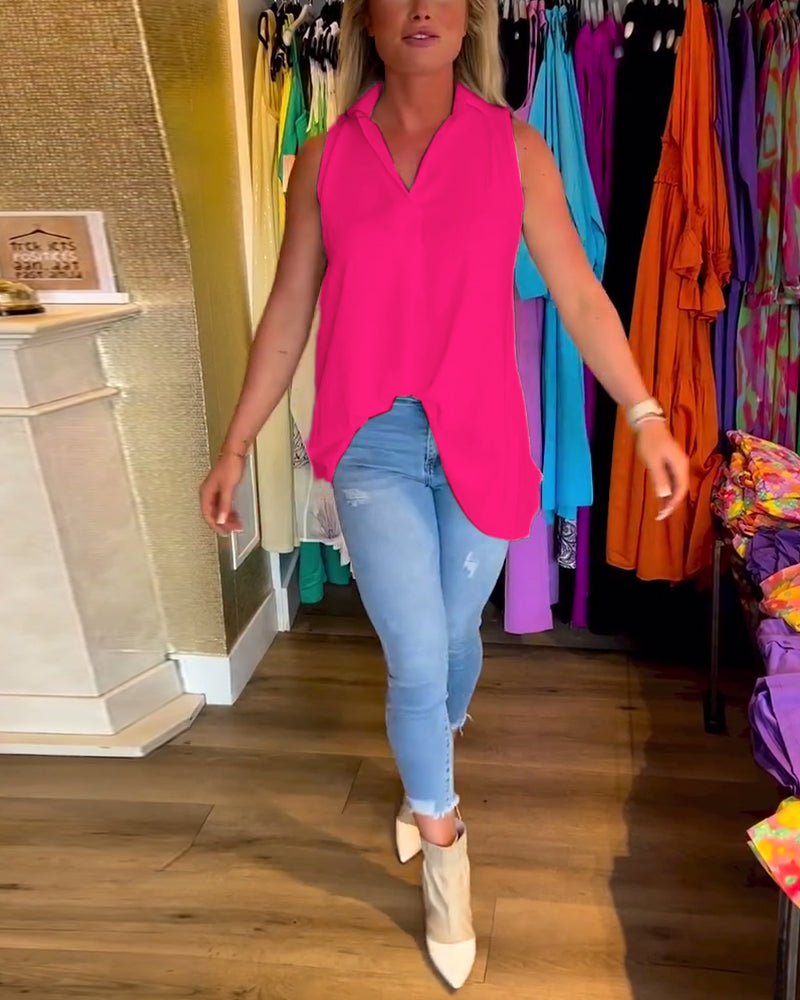 Jodie - Sleeveless Top with Ruffles and Lapels