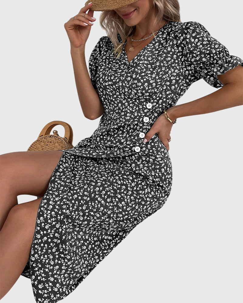 Barbara - Fresh Bloom V-Neck Dress