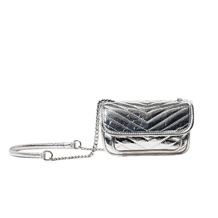 Women’s Genuine Leather Silver Chain Mini Flap Bag