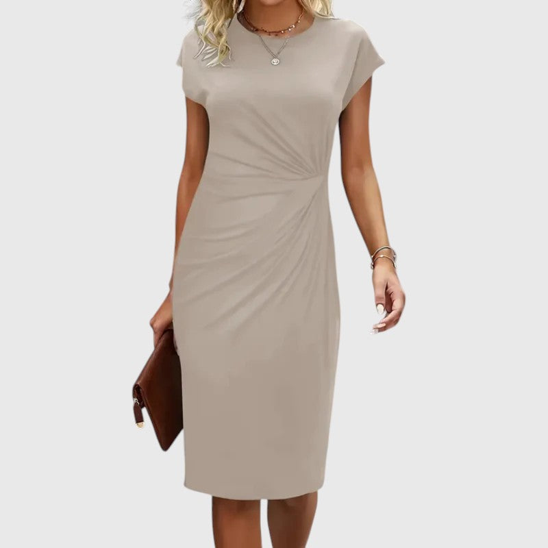 Leah - Short sleeve formal midi dress for women