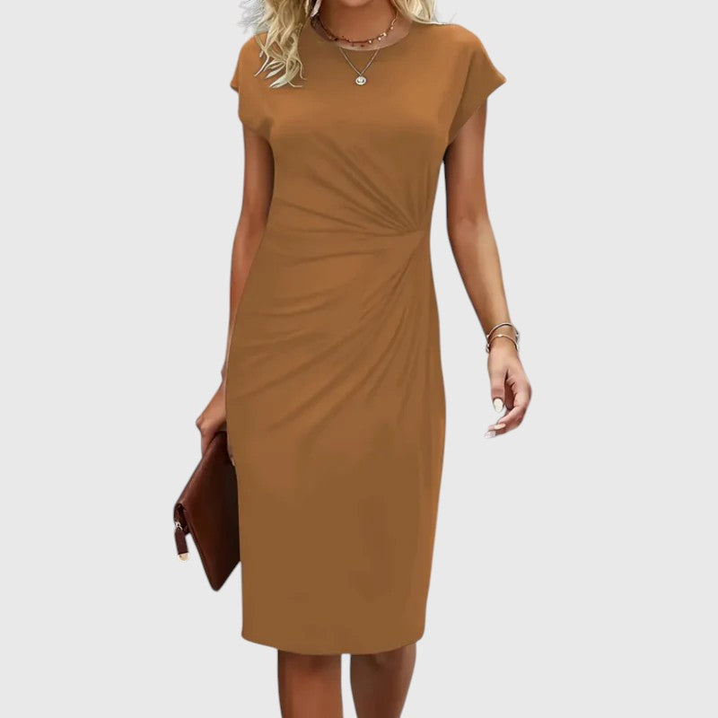 Leah - Short sleeve formal midi dress for women
