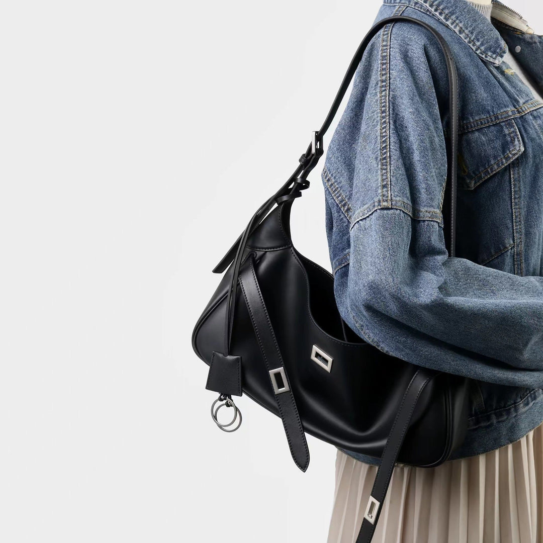 Women' Waxed Calfskin Vintage Crossbody Baguette Bag