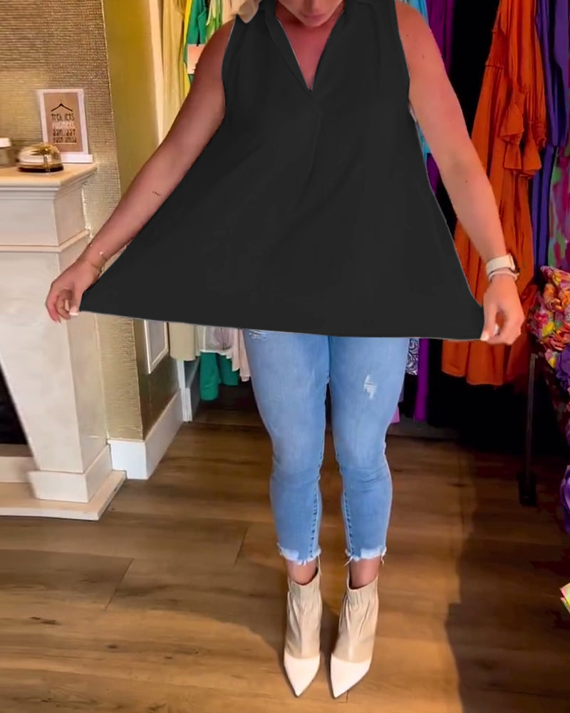 Jodie - Sleeveless Top with Ruffles and Lapels