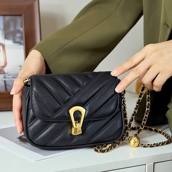 Women’s Genuine Leather Mini Chain Shoulder Bag – 2025 Summer Luxe Edition