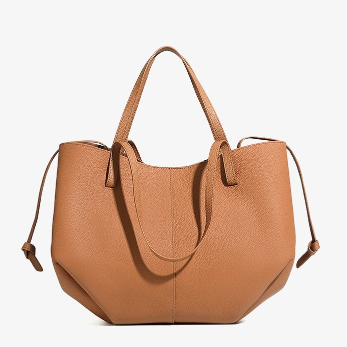 Elegant Genuine Pebbled Leather Tote Bag with Pouch