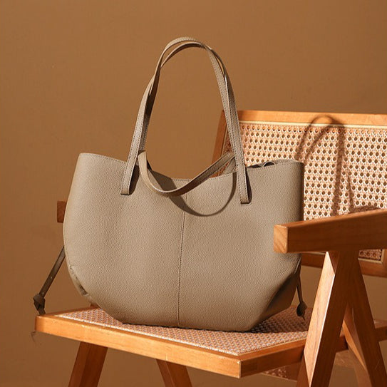 Elegant Genuine Pebbled Leather Tote Bag with Pouch