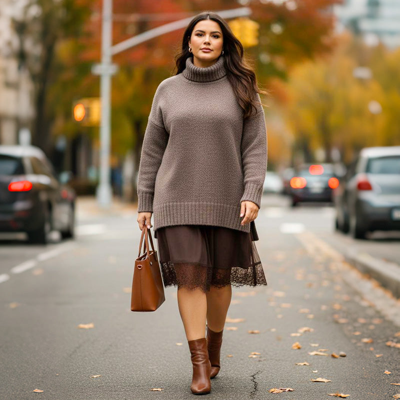 Women's mini dress and roll neck jumper set