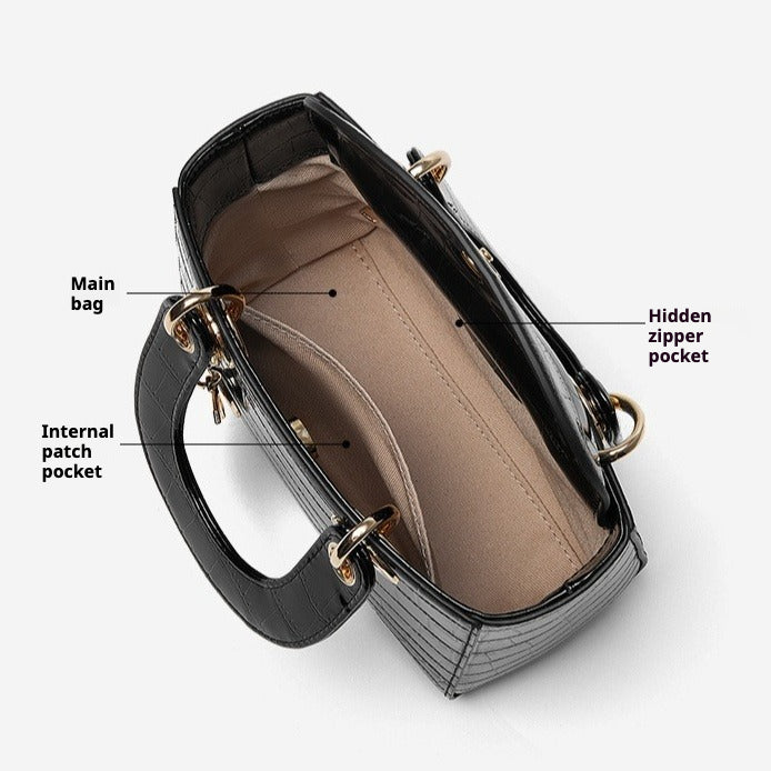 Women's Luxury Croc-Embossed Genuine Leather Top-Handle Bag