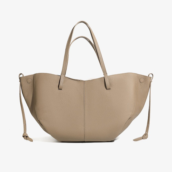 Elegant Genuine Pebbled Leather Tote Bag with Pouch