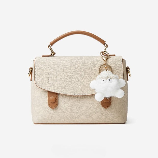 Women's Luxury Pebbled Leather Top-Handle Bag with Cloud Charm