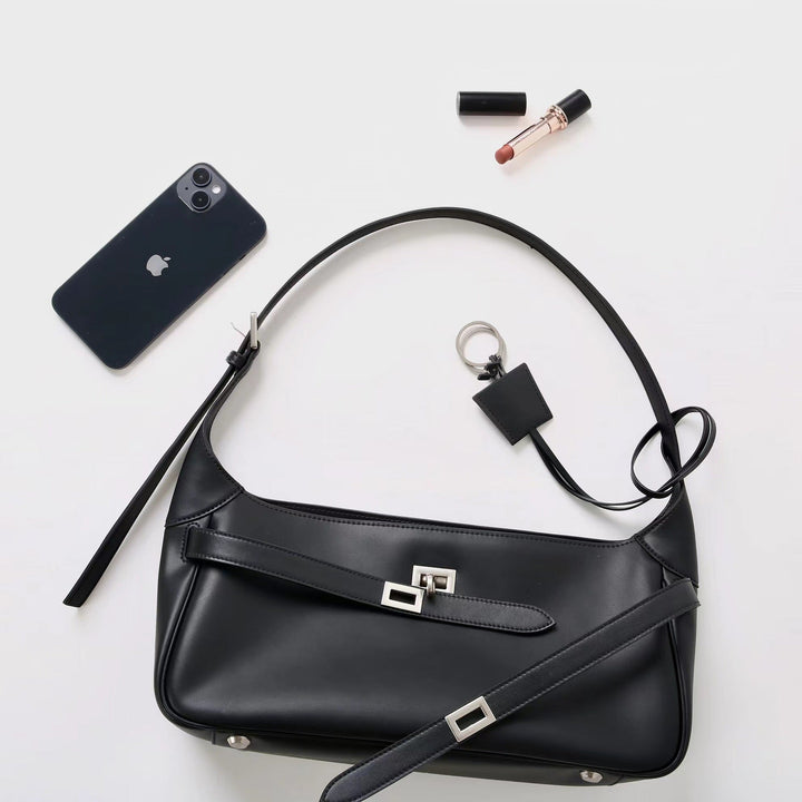 Women' Waxed Calfskin Vintage Crossbody Baguette Bag