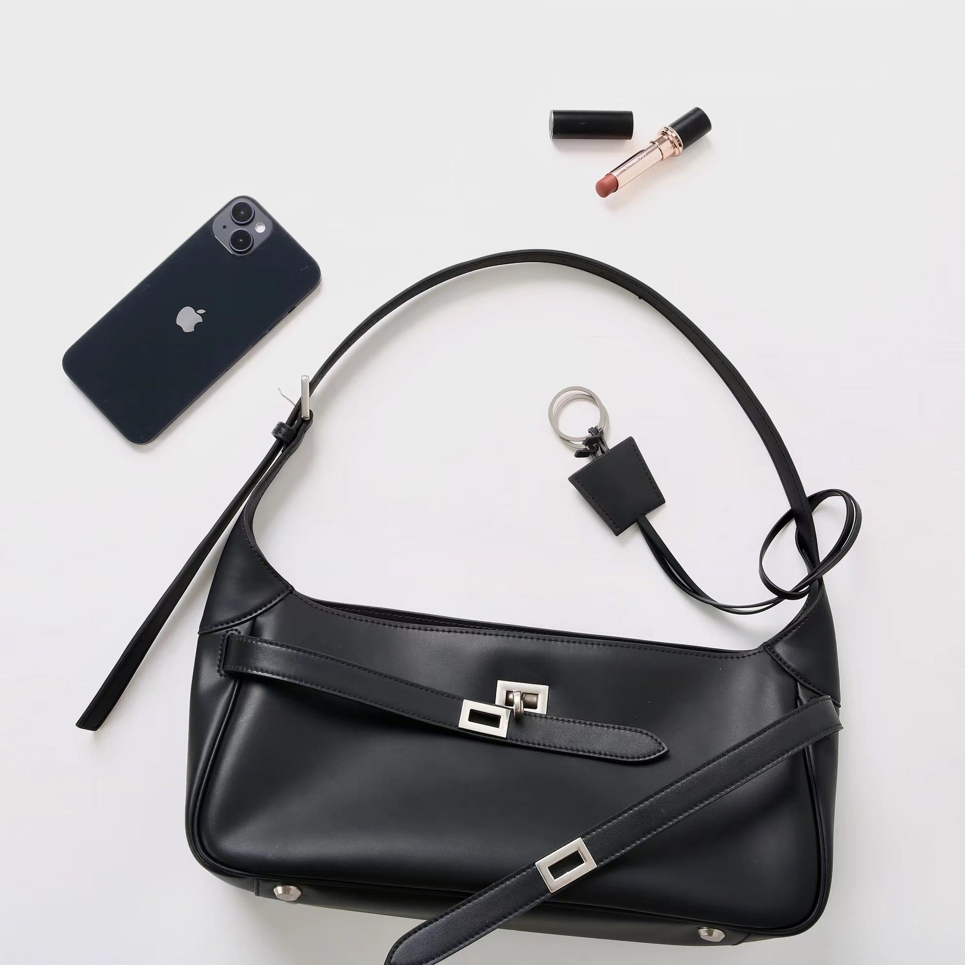 Women' Waxed Calfskin Vintage Crossbody Baguette Bag