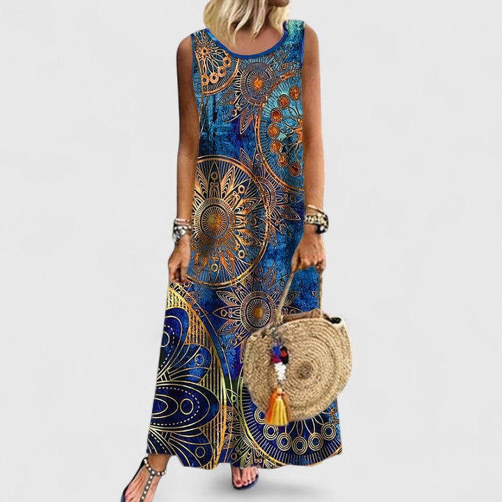 Fenne - Sleeveless Print Tummy Covering Maxi Dress