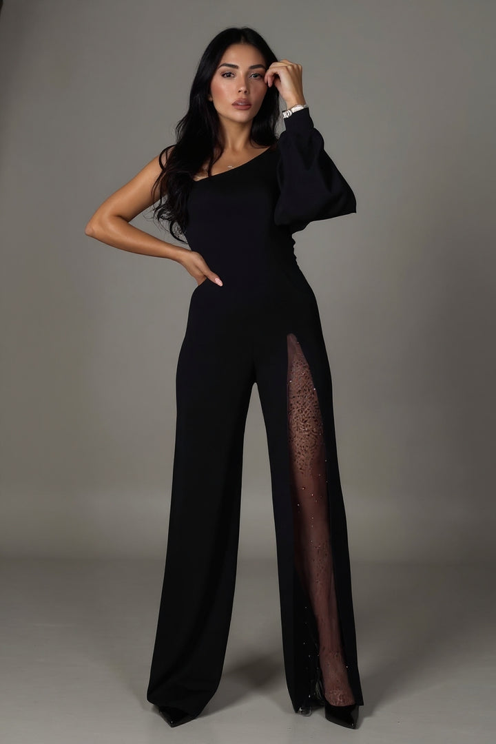 Artemis | Elegant One-Shoulder Jumpsuit with Glitter Detail
