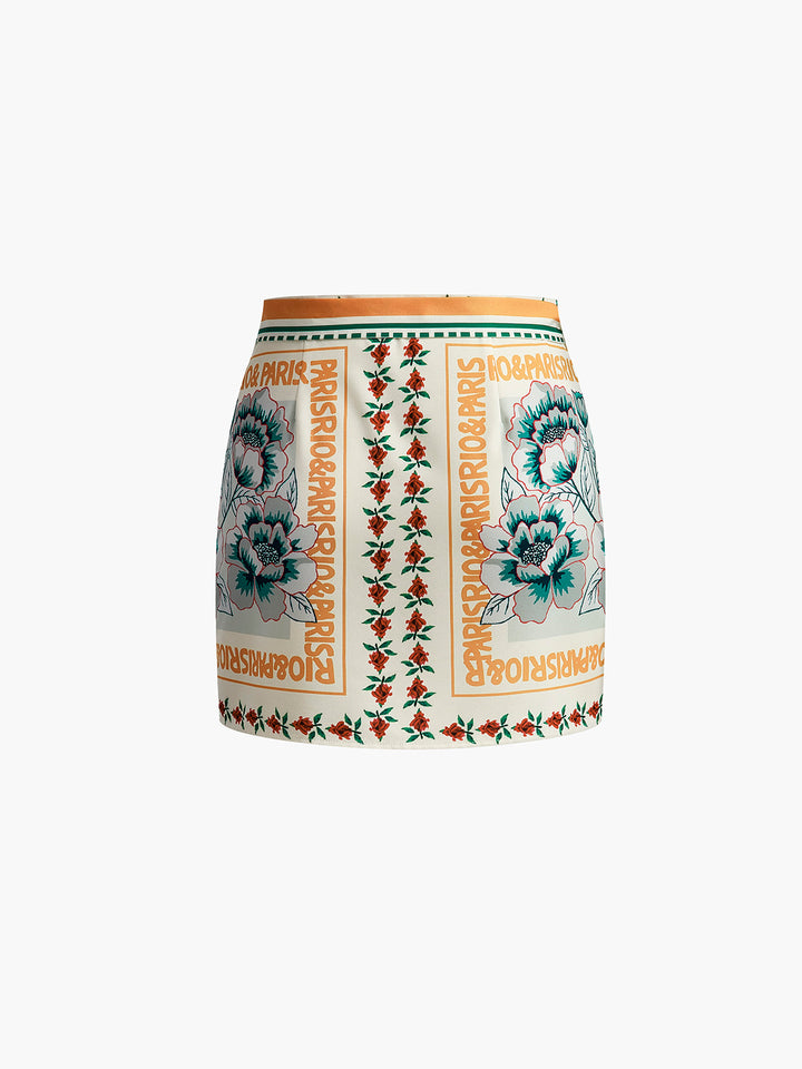 Vacation Print Asymmetrical Mini Skirt