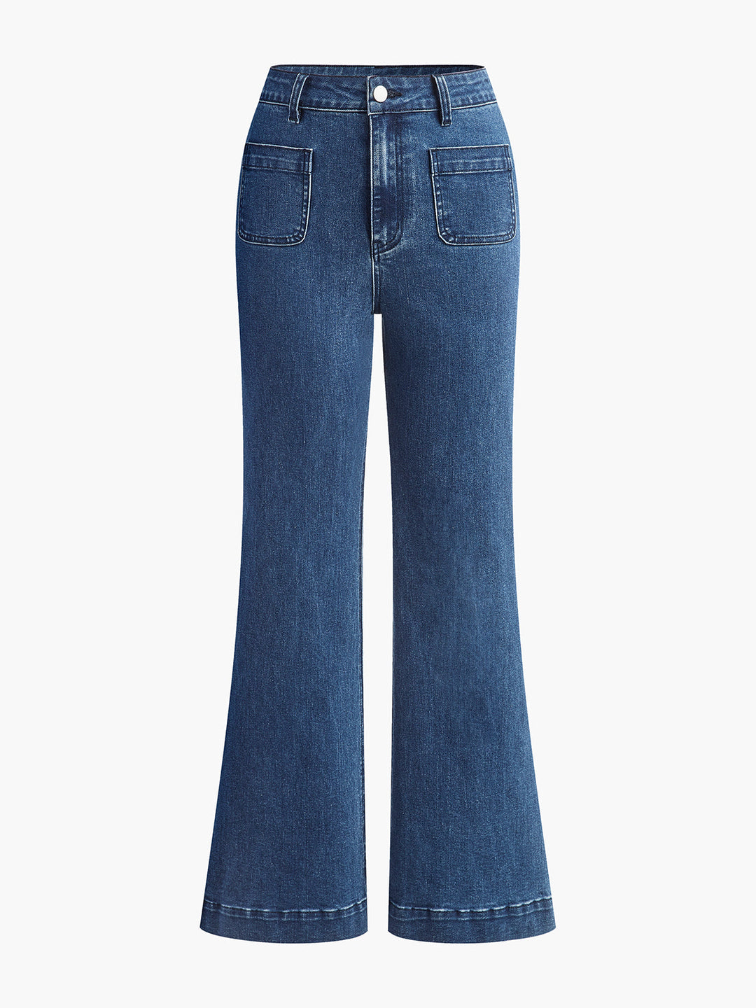High-Waist Pocket Detail Wide-Leg Jeans